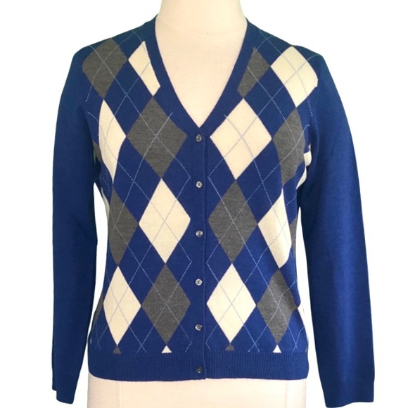 Brooks Brothers Sweaters - Brooks Brothers Long Sleeve 100% Merino Wool Blue-Gray Argyle Cardigan Size XL